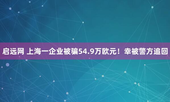 启远网 上海一企业被骗54.9万欧元！幸被警方追回