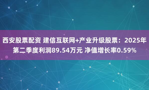 西安股票配资 建信互联网+产业升级股票:2025年第二季度利润89.54万元 净值增长率0.59%