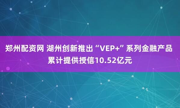 郑州配资网 湖州创新推出“VEP+”系列金融产品 累计提供授信10.52亿元